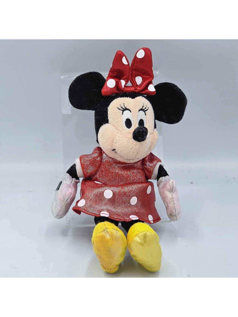 TY Disney Sparkle Minnie Mouse Plush Stuffed Animal Red Polka Dot Gold Shoes